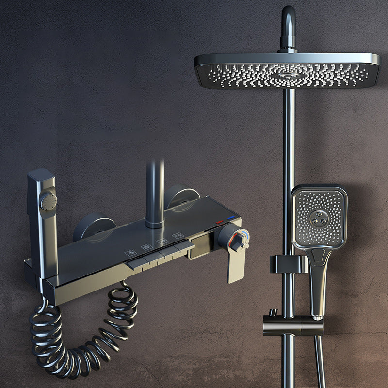 Modern Shower System Copper Wall-Mounted Swivel Square Rain Shower Head Shower Set Grey Thermostatic Clearhalo 'Bathroom Remodel & Bathroom Fixtures' 'Home Improvement' 'home_improvement' 'home_improvement_shower_faucets' 'Shower Faucets & Systems' 'shower_faucets' 'Showers & Bathtubs Plumbing' 'Showers & Bathtubs' 6927432