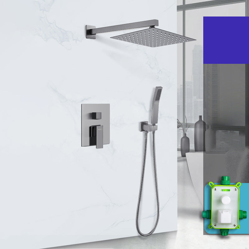 Grey Shower System Lever Handle Temperature Control Square Ceiling Mount Shower Set 10" Ultra Thin In-wall Top Spray 2 Clearhalo 'Bathroom Remodel & Bathroom Fixtures' 'Home Improvement' 'home_improvement' 'home_improvement_shower_faucets' 'Shower Faucets & Systems' 'shower_faucets' 'Showers & Bathtubs Plumbing' 'Showers & Bathtubs' 6927446