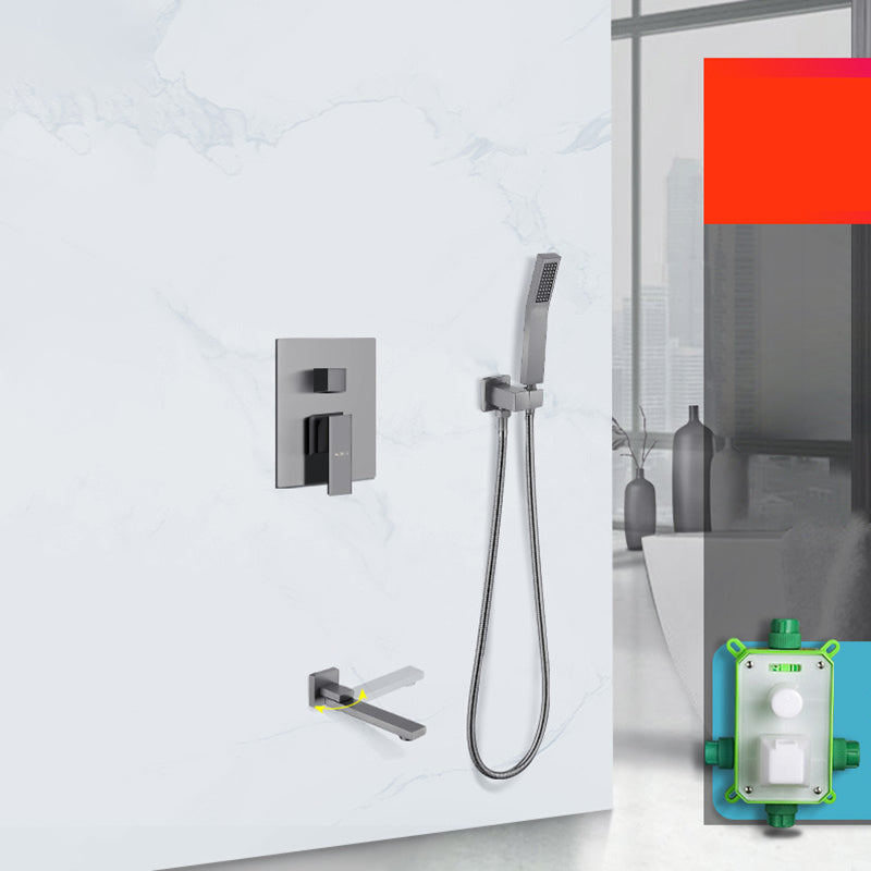 Grey Shower System Lever Handle Temperature Control Square Ceiling Mount Shower Set None Without Top Spray 2 Clearhalo 'Bathroom Remodel & Bathroom Fixtures' 'Home Improvement' 'home_improvement' 'home_improvement_shower_faucets' 'Shower Faucets & Systems' 'shower_faucets' 'Showers & Bathtubs Plumbing' 'Showers & Bathtubs' 6927460