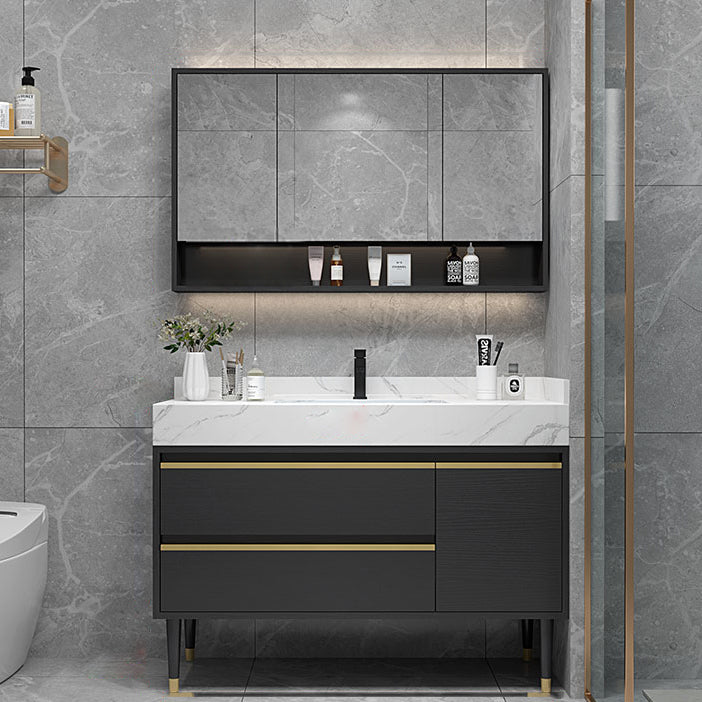 Glam Bath Vanity Wood Frame Freestanding Soft Close Drawers Rectangle Mirror Vanity Clearhalo 'Bathroom Remodel & Bathroom Fixtures' 'Bathroom Vanities' 'bathroom_vanities' 'Home Improvement' 'home_improvement' 'home_improvement_bathroom_vanities' 6927469