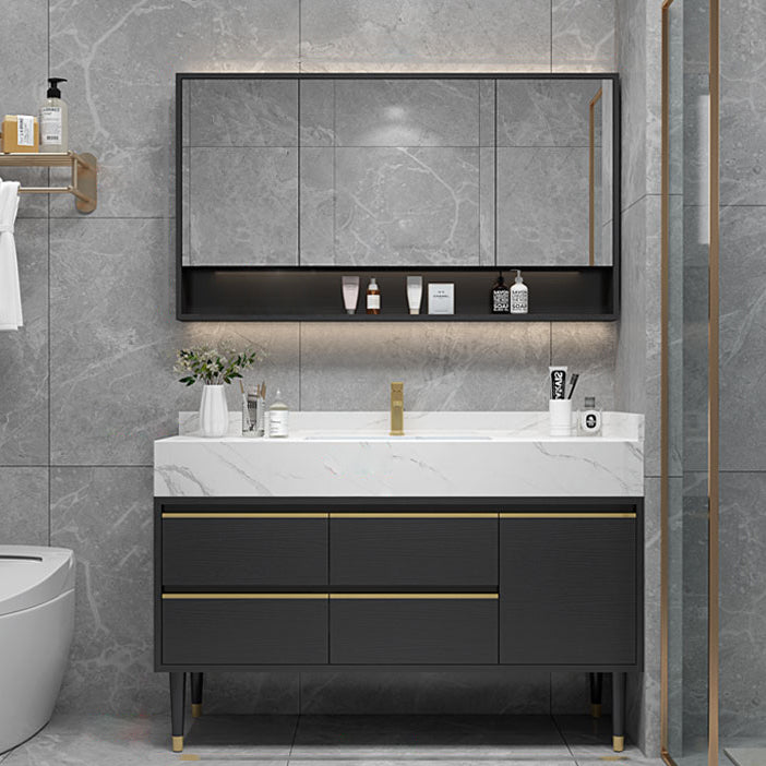 Glam Bath Vanity Wood Frame Freestanding Soft Close Drawers Rectangle Mirror Vanity Clearhalo 'Bathroom Remodel & Bathroom Fixtures' 'Bathroom Vanities' 'bathroom_vanities' 'Home Improvement' 'home_improvement' 'home_improvement_bathroom_vanities' 6927470