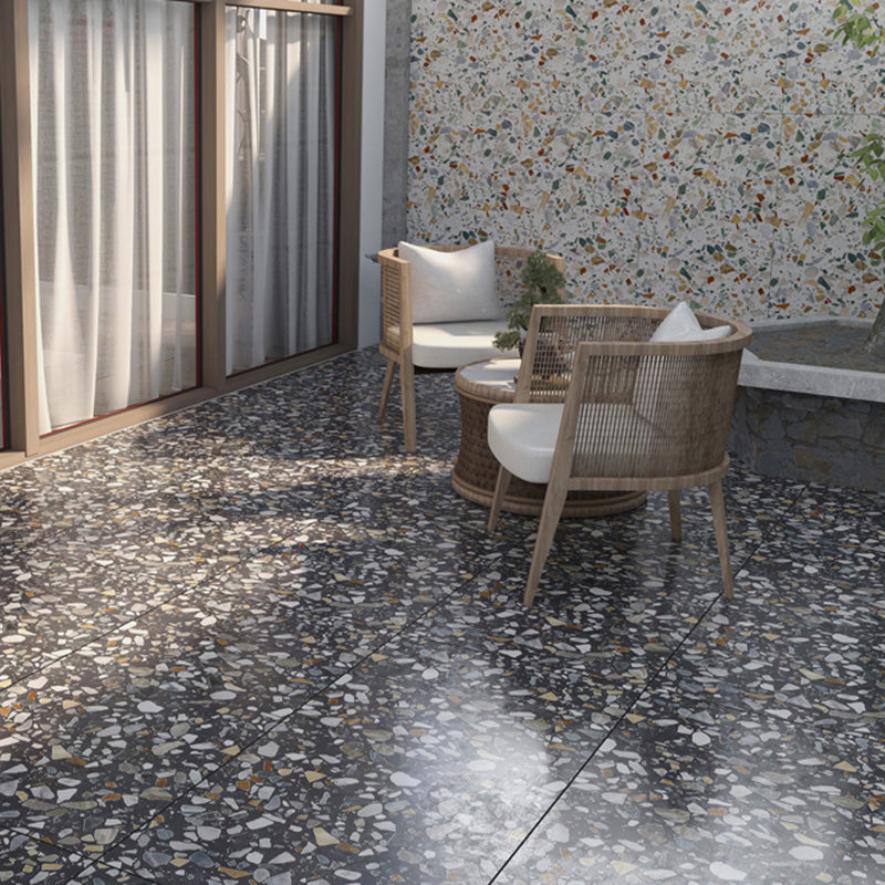Floor and Wall Tile Ceramic Marble Pattern Outdoor Floor and Wall Tile Black 36 Pieces Clearhalo 'Floor Tiles & Wall Tiles' 'floor_tiles_wall_tiles' 'Flooring 'Home Improvement' 'home_improvement' 'home_improvement_floor_tiles_wall_tiles' Walls and Ceiling' 6927786