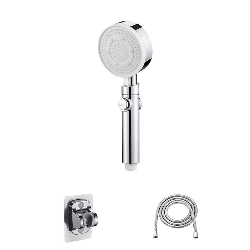 Contemporary Hand Shower Plastic Round Hand Shower with Self-Cleaning Silver Shower & Hose & Hole-free Wall Seat Clearhalo 'Bathroom Remodel & Bathroom Fixtures' 'Home Improvement' 'home_improvement' 'home_improvement_shower_heads' 'Shower Heads' 'shower_heads' 'Showers & Bathtubs Plumbing' 'Showers & Bathtubs' 6928144