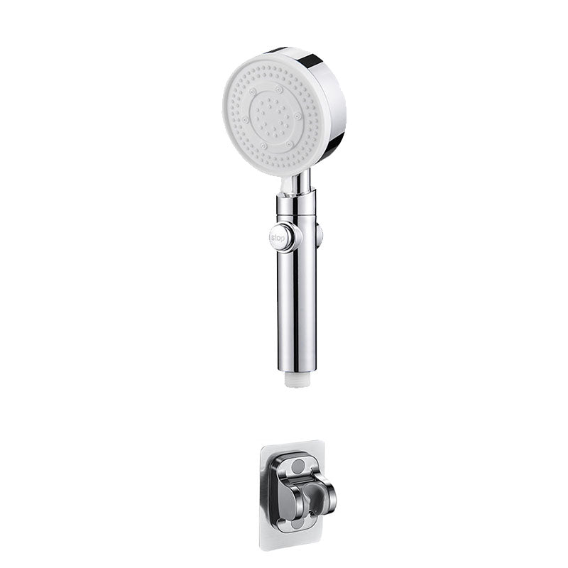 Contemporary Hand Shower Plastic Round Hand Shower with Self-Cleaning Silver Shower & Punch-free Wall Seat Clearhalo 'Bathroom Remodel & Bathroom Fixtures' 'Home Improvement' 'home_improvement' 'home_improvement_shower_heads' 'Shower Heads' 'shower_heads' 'Showers & Bathtubs Plumbing' 'Showers & Bathtubs' 6928148