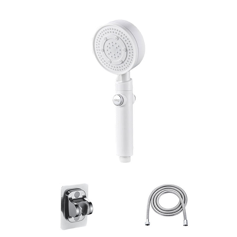 Contemporary Hand Shower Plastic Round Hand Shower with Self-Cleaning White Shower & Hose & Hole-free Wall Seat Clearhalo 'Bathroom Remodel & Bathroom Fixtures' 'Home Improvement' 'home_improvement' 'home_improvement_shower_heads' 'Shower Heads' 'shower_heads' 'Showers & Bathtubs Plumbing' 'Showers & Bathtubs' 6928149