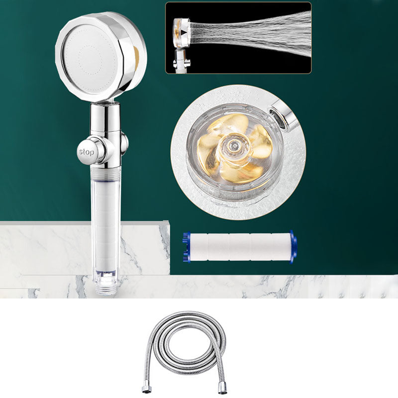 Contemporary Shower Head Handheld Shower Head Plastic Wall-Mount Round Shower Head Combo Gold Non-Adjustable Shower Head with Hose Clearhalo 'Bathroom Remodel & Bathroom Fixtures' 'Home Improvement' 'home_improvement' 'home_improvement_shower_heads' 'Shower Heads' 'shower_heads' 'Showers & Bathtubs Plumbing' 'Showers & Bathtubs' 6928236