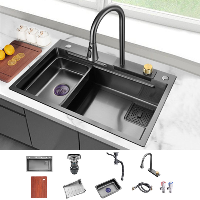 Modern Kitchen Sink Single Basin Kitchen Sink with Soundproofing Sink with Faucet Pull Out Faucet Clearhalo 'Home Improvement' 'home_improvement' 'home_improvement_kitchen_sinks' 'Kitchen Remodel & Kitchen Fixtures' 'Kitchen Sinks & Faucet Components' 'Kitchen Sinks' 'kitchen_sinks' 6928424
