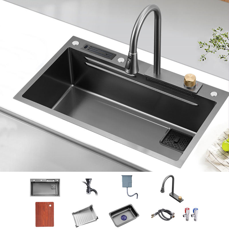 Modern Kitchen Sink Single Basin Kitchen Sink with Soundproofing 31"L x 18"W x 9"H Sink with Faucet Pull Out Faucet Clearhalo 'Home Improvement' 'home_improvement' 'home_improvement_kitchen_sinks' 'Kitchen Remodel & Kitchen Fixtures' 'Kitchen Sinks & Faucet Components' 'Kitchen Sinks' 'kitchen_sinks' 6928427
