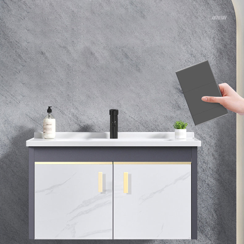 Metal Frame Bathroom Vanity White Single Sink Wall-Mounted 2 Doors Vanity with Mirror Clearhalo 'Bathroom Remodel & Bathroom Fixtures' 'Bathroom Vanities' 'bathroom_vanities' 'Home Improvement' 'home_improvement' 'home_improvement_bathroom_vanities' 6928456