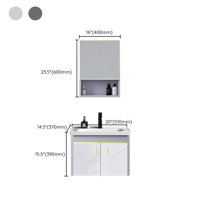 Metal Frame Bathroom Vanity White Single Sink Wall-Mounted 2 Doors Vanity with Mirror Clearhalo 'Bathroom Remodel & Bathroom Fixtures' 'Bathroom Vanities' 'bathroom_vanities' 'Home Improvement' 'home_improvement' 'home_improvement_bathroom_vanities' 6928472