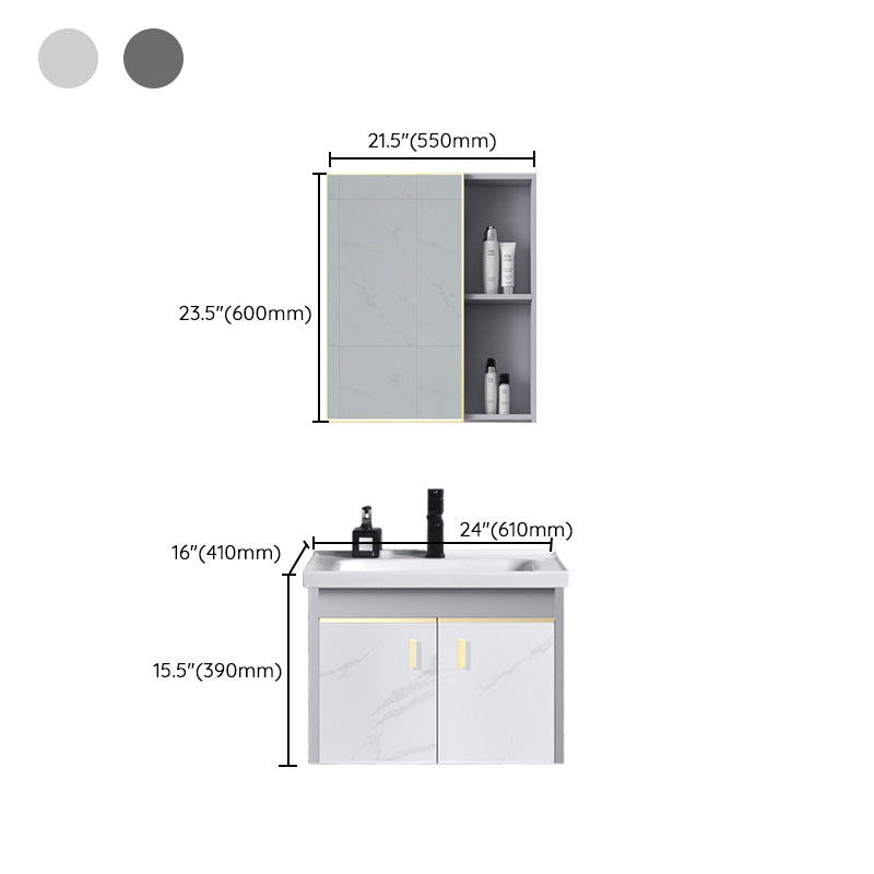 Metal Frame Bathroom Vanity White Single Sink Wall-Mounted 2 Doors Vanity with Mirror Clearhalo 'Bathroom Remodel & Bathroom Fixtures' 'Bathroom Vanities' 'bathroom_vanities' 'Home Improvement' 'home_improvement' 'home_improvement_bathroom_vanities' 6928473