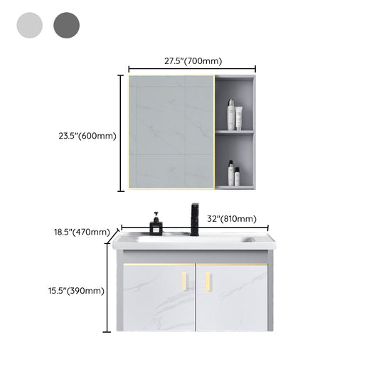 Metal Frame Bathroom Vanity White Single Sink Wall-Mounted 2 Doors Vanity with Mirror Clearhalo 'Bathroom Remodel & Bathroom Fixtures' 'Bathroom Vanities' 'bathroom_vanities' 'Home Improvement' 'home_improvement' 'home_improvement_bathroom_vanities' 6928476