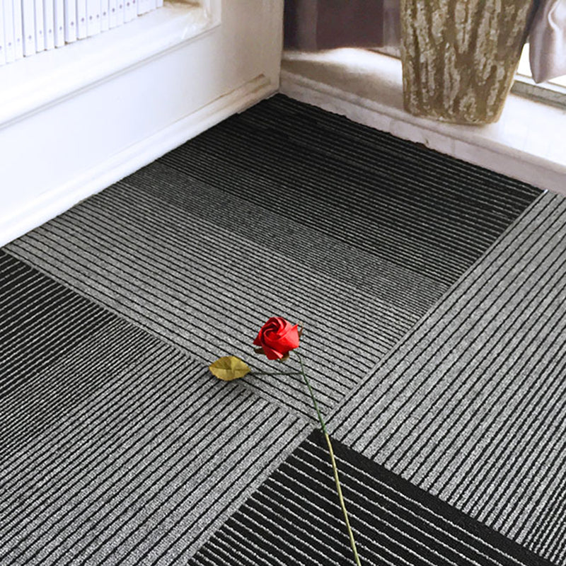 Dark Color Level Loop Carpet Tile Non-Skid Adhesive Tabs Indoor Carpet Tiles Black-Gray Asphalt Clearhalo 'Carpet Tiles & Carpet Squares' 'carpet_tiles_carpet_squares' 'Flooring 'Home Improvement' 'home_improvement' 'home_improvement_carpet_tiles_carpet_squares' Walls and Ceiling' 6928902