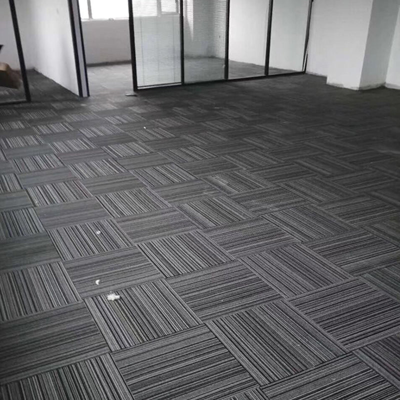 Dark Color Level Loop Carpet Tile Non-Skid Adhesive Tabs Indoor Carpet Tiles Black-Dark Gray Asphalt Clearhalo 'Carpet Tiles & Carpet Squares' 'carpet_tiles_carpet_squares' 'Flooring 'Home Improvement' 'home_improvement' 'home_improvement_carpet_tiles_carpet_squares' Walls and Ceiling' 6928909