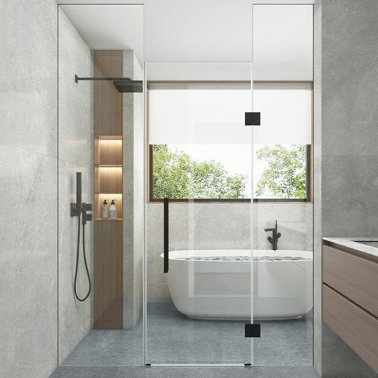 Frameless to Ceiling Bathroom Screen, Swing Tempered Glass Shower Door Right Clearhalo 'Bathroom Remodel & Bathroom Fixtures' 'Home Improvement' 'home_improvement' 'home_improvement_shower_tub_doors' 'Shower and Tub Doors' 'shower_tub_doors' 'Showers & Bathtubs' 6934532