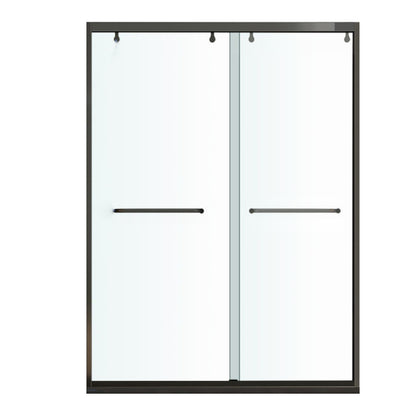 One-shaped Semi-frameless Double Sliding Shower Door, Bathroom Tempered Glass Door 79"L x 77"H Clearhalo 'Bathroom Remodel & Bathroom Fixtures' 'Home Improvement' 'home_improvement' 'home_improvement_shower_tub_doors' 'Shower and Tub Doors' 'shower_tub_doors' 'Showers & Bathtubs' 6934554