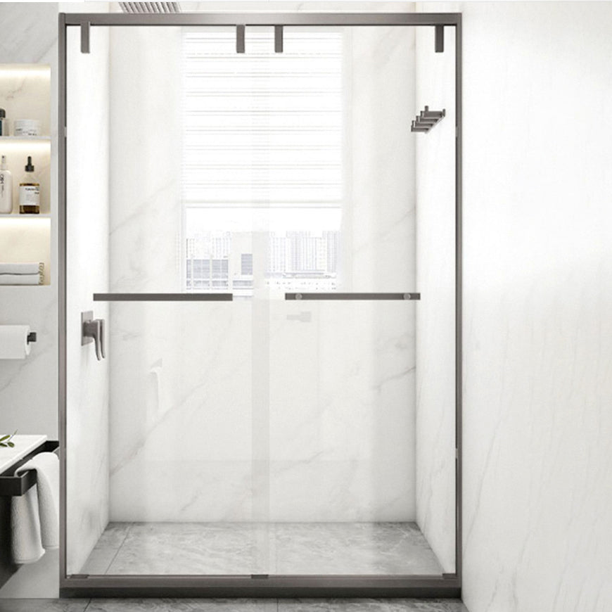 Semi-frameless Double Sliding Shower Door, One-line Shower Room Partition Clearhalo 'Bathroom Remodel & Bathroom Fixtures' 'Home Improvement' 'home_improvement' 'home_improvement_shower_tub_doors' 'Shower and Tub Doors' 'shower_tub_doors' 'Showers & Bathtubs' 6934617