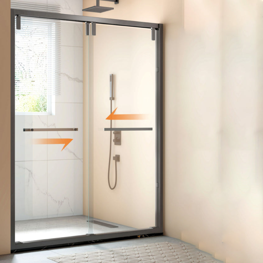 Semi-frameless Double Sliding Shower Door, One-line Shower Room Partition Clearhalo 'Bathroom Remodel & Bathroom Fixtures' 'Home Improvement' 'home_improvement' 'home_improvement_shower_tub_doors' 'Shower and Tub Doors' 'shower_tub_doors' 'Showers & Bathtubs' 6934618