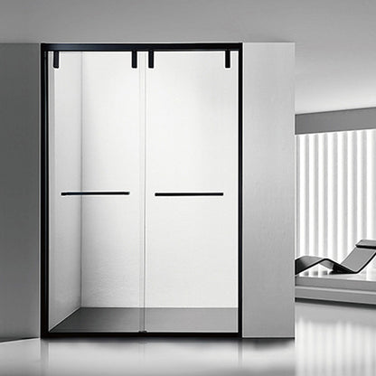 Semi-frameless Double Sliding Shower Door, One-line Shower Room Partition Black Clearhalo 'Bathroom Remodel & Bathroom Fixtures' 'Home Improvement' 'home_improvement' 'home_improvement_shower_tub_doors' 'Shower and Tub Doors' 'shower_tub_doors' 'Showers & Bathtubs' 6934619