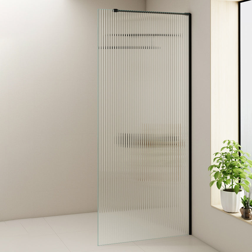 Semi Frameless Single Tempered Glass Shower Screen with Fixed Panel Black Clearhalo 'Bathroom Remodel & Bathroom Fixtures' 'Home Improvement' 'home_improvement' 'home_improvement_shower_tub_doors' 'Shower and Tub Doors' 'shower_tub_doors' 'Showers & Bathtubs' 6934689