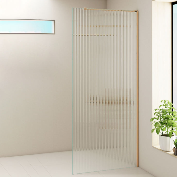 Semi Frameless Single Tempered Glass Shower Screen with Fixed Panel Gold Clearhalo 'Bathroom Remodel & Bathroom Fixtures' 'Home Improvement' 'home_improvement' 'home_improvement_shower_tub_doors' 'Shower and Tub Doors' 'shower_tub_doors' 'Showers & Bathtubs' 6934690