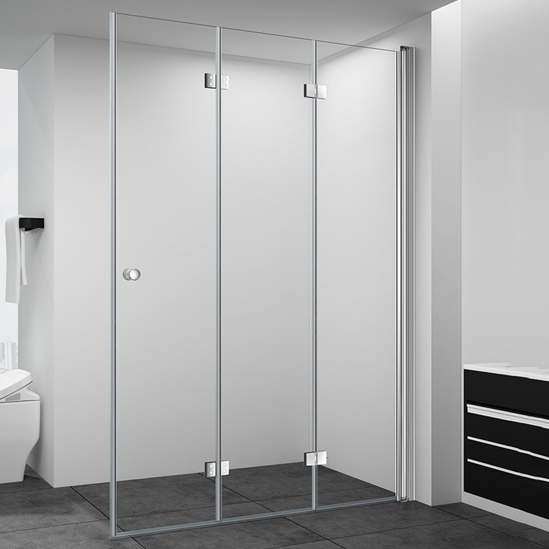 Silver Tempered Glass Folding Hinge Frameless Shower Bath Door 43"L x 75"H Clearhalo 'Bathroom Remodel & Bathroom Fixtures' 'Home Improvement' 'home_improvement' 'home_improvement_shower_tub_doors' 'Shower and Tub Doors' 'shower_tub_doors' 'Showers & Bathtubs' 6934707