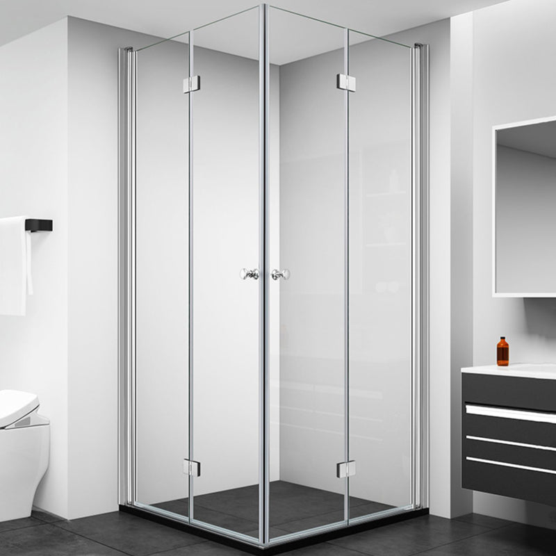Silver Tempered Glass Folding Hinge Frameless Shower Bath Door 39.4"L x 39.4"W x 74.8"H Clearhalo 'Bathroom Remodel & Bathroom Fixtures' 'Home Improvement' 'home_improvement' 'home_improvement_shower_tub_doors' 'Shower and Tub Doors' 'shower_tub_doors' 'Showers & Bathtubs' 6934713