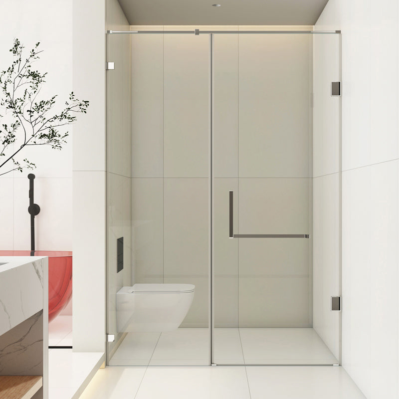 Minimalist Semi Frameless Door Hinged Tempered Glass Shower Door Right Clearhalo 'Bathroom Remodel & Bathroom Fixtures' 'Home Improvement' 'home_improvement' 'home_improvement_shower_tub_doors' 'Shower and Tub Doors' 'shower_tub_doors' 'Showers & Bathtubs' 6934723