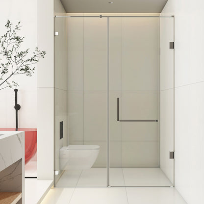 Minimalist Semi Frameless Door Hinged Tempered Glass Shower Door Right Clearhalo 'Bathroom Remodel & Bathroom Fixtures' 'Home Improvement' 'home_improvement' 'home_improvement_shower_tub_doors' 'Shower and Tub Doors' 'shower_tub_doors' 'Showers & Bathtubs' 6934723