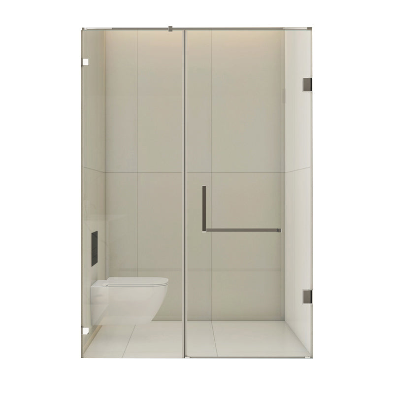 Minimalist Semi Frameless Door Hinged Tempered Glass Shower Door Clearhalo 'Bathroom Remodel & Bathroom Fixtures' 'Home Improvement' 'home_improvement' 'home_improvement_shower_tub_doors' 'Shower and Tub Doors' 'shower_tub_doors' 'Showers & Bathtubs' 6934728