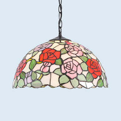 Multi Color Flower Hanging Light 1 Light Stained Glass Rustic Tiffany Pendant Lighting in Black Finish Black B Clearhalo 'Ceiling Lights' 'Industrial' 'Middle Century Pendants' 'Pendant Lights' 'Pendants' 'Tiffany close to ceiling' 'Tiffany Pendants' 'Tiffany' Lighting' 69389