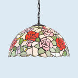 Multi Color Flower Hanging Light 1 Light Stained Glass Rustic Tiffany Pendant Lighting in Black Finish Black B Clearhalo 'Ceiling Lights' 'Industrial' 'Middle Century Pendants' 'Pendant Lights' 'Pendants' 'Tiffany close to ceiling' 'Tiffany Pendants' 'Tiffany' Lighting' 69389