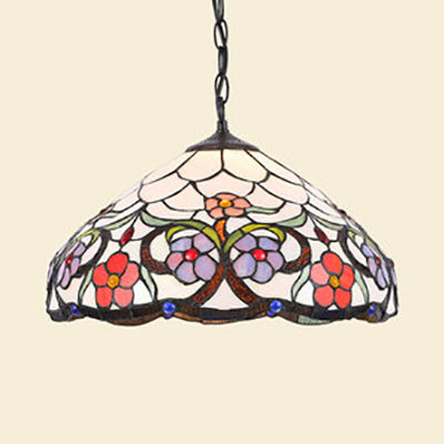 Multi Color Flower Hanging Light 1 Light Stained Glass Rustic Tiffany Pendant Lighting in Black Finish Black A Clearhalo 'Ceiling Lights' 'Industrial' 'Middle Century Pendants' 'Pendant Lights' 'Pendants' 'Tiffany close to ceiling' 'Tiffany Pendants' 'Tiffany' Lighting' 69390