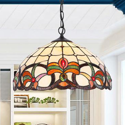 Multi Color Flower Hanging Light 1 Light Stained Glass Rustic Tiffany Pendant Lighting in Black Finish Clearhalo 'Ceiling Lights' 'Industrial' 'Middle Century Pendants' 'Pendant Lights' 'Pendants' 'Tiffany close to ceiling' 'Tiffany Pendants' 'Tiffany' Lighting' 69391