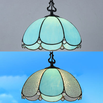 Tiffany Flower Hanging Lamp 1 Bulb Blue/Clear Hand Cut Glass Ceiling Pendant Light for Dining Room Clearhalo 'Ceiling Lights' 'Industrial' 'Middle Century Pendants' 'Pendant Lights' 'Pendants' 'Tiffany close to ceiling' 'Tiffany Pendants' 'Tiffany' Lighting' 69400