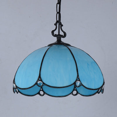 Tiffany Flower Hanging Lamp 1 Bulb Blue/Clear Hand Cut Glass Ceiling Pendant Light for Dining Room Clearhalo 'Ceiling Lights' 'Industrial' 'Middle Century Pendants' 'Pendant Lights' 'Pendants' 'Tiffany close to ceiling' 'Tiffany Pendants' 'Tiffany' Lighting' 69402