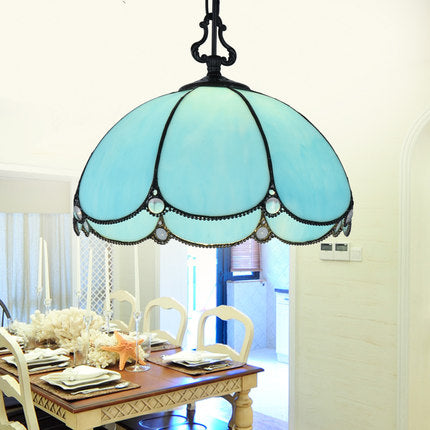 Tiffany Flower Hanging Lamp 1 Bulb Blue/Clear Hand Cut Glass Ceiling Pendant Light for Dining Room Blue Clearhalo 'Ceiling Lights' 'Industrial' 'Middle Century Pendants' 'Pendant Lights' 'Pendants' 'Tiffany close to ceiling' 'Tiffany Pendants' 'Tiffany' Lighting' 69403