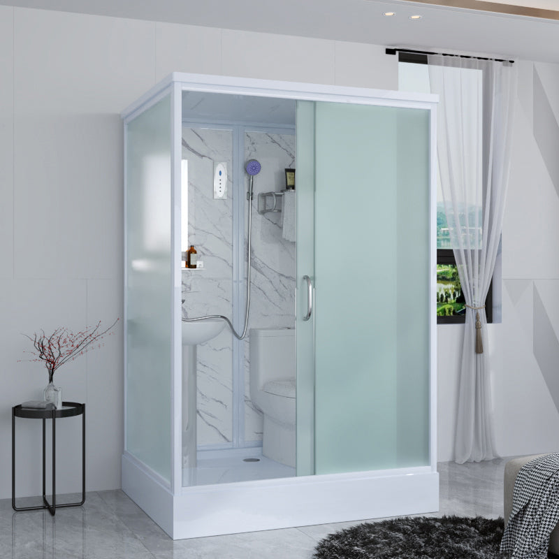 Framed Tempered Glass Shower kit with Base Included Framed Shower Stall in White Toilet Included Clearhalo 'Bathroom Remodel & Bathroom Fixtures' 'Home Improvement' 'home_improvement' 'home_improvement_shower_stalls_enclosures' 'Shower Stalls & Enclosures' 'shower_stalls_enclosures' 'Showers & Bathtubs' 6941121
