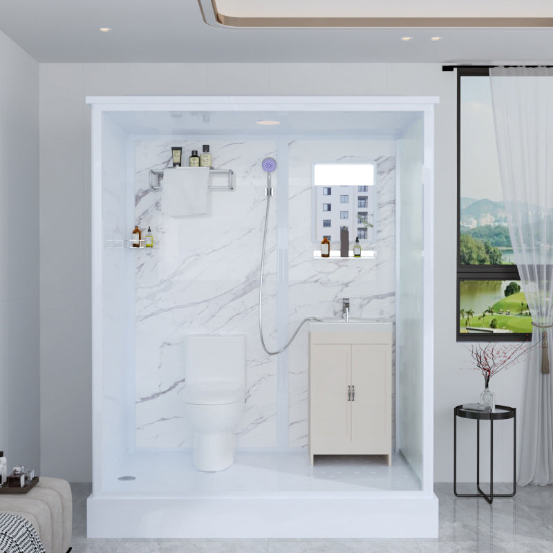 Framed Tempered Glass Shower kit with Base Included Framed Shower Stall in White Clearhalo 'Bathroom Remodel & Bathroom Fixtures' 'Home Improvement' 'home_improvement' 'home_improvement_shower_stalls_enclosures' 'Shower Stalls & Enclosures' 'shower_stalls_enclosures' 'Showers & Bathtubs' 6941123