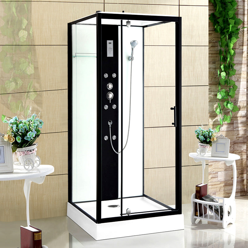 Modern Shower Stall Black Framed Shower Head Drainer Shower Stall Clearhalo 'Bathroom Remodel & Bathroom Fixtures' 'Home Improvement' 'home_improvement' 'home_improvement_shower_stalls_enclosures' 'Shower Stalls & Enclosures' 'shower_stalls_enclosures' 'Showers & Bathtubs' 6941307