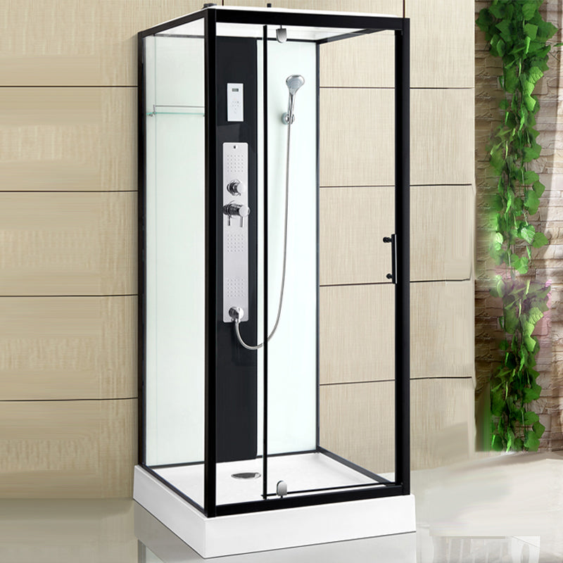 Modern Shower Stall Black Framed Shower Head Drainer Shower Stall Bluetooth Included Left Clearhalo 'Bathroom Remodel & Bathroom Fixtures' 'Home Improvement' 'home_improvement' 'home_improvement_shower_stalls_enclosures' 'Shower Stalls & Enclosures' 'shower_stalls_enclosures' 'Showers & Bathtubs' 6941308
