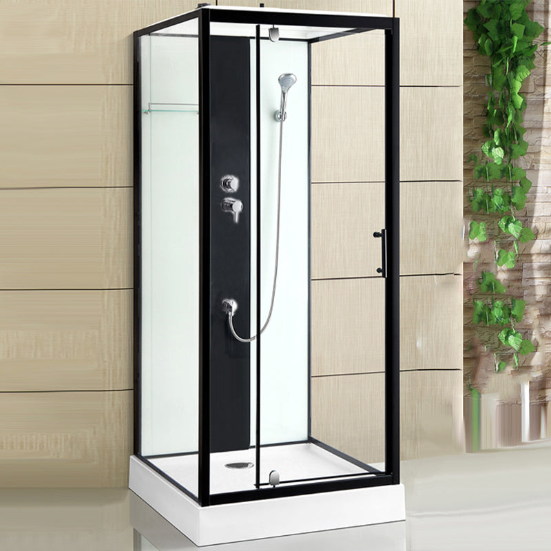 Modern Shower Stall Black Framed Shower Head Drainer Shower Stall Bluetooth Not Included Left Clearhalo 'Bathroom Remodel & Bathroom Fixtures' 'Home Improvement' 'home_improvement' 'home_improvement_shower_stalls_enclosures' 'Shower Stalls & Enclosures' 'shower_stalls_enclosures' 'Showers & Bathtubs' 6941309