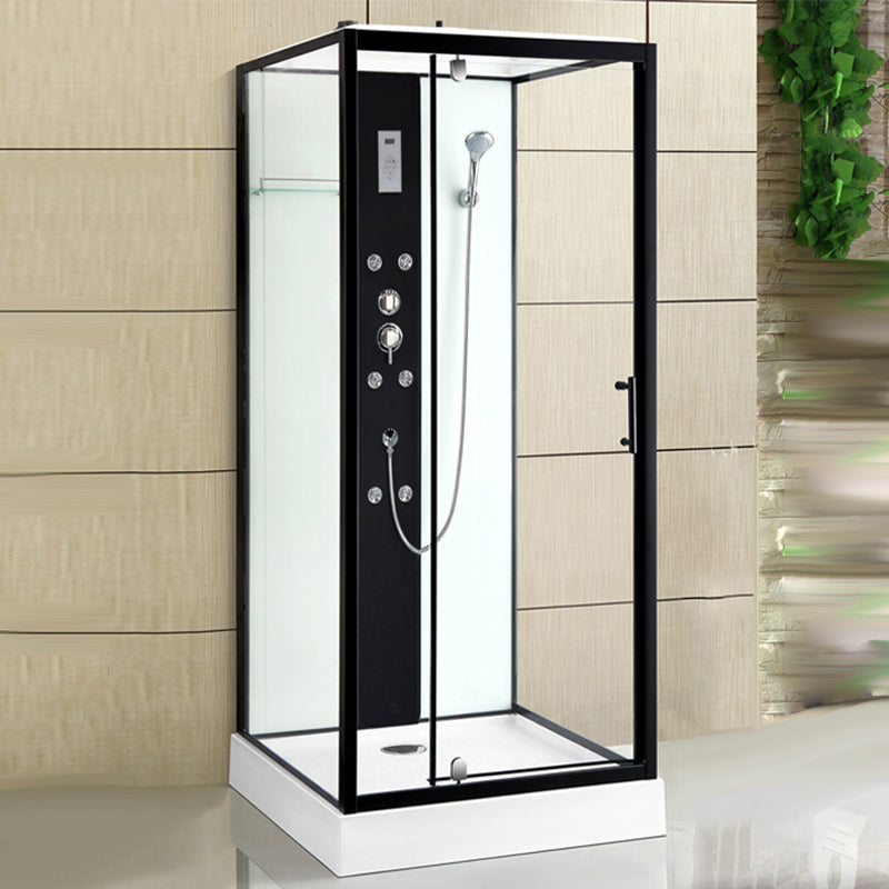 Modern Shower Stall Black Framed Shower Head Drainer Shower Stall Back Spray Left Clearhalo 'Bathroom Remodel & Bathroom Fixtures' 'Home Improvement' 'home_improvement' 'home_improvement_shower_stalls_enclosures' 'Shower Stalls & Enclosures' 'shower_stalls_enclosures' 'Showers & Bathtubs' 6941311