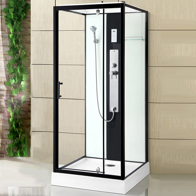 Modern Shower Stall Black Framed Shower Head Drainer Shower Stall Bluetooth Included Right Clearhalo 'Bathroom Remodel & Bathroom Fixtures' 'Home Improvement' 'home_improvement' 'home_improvement_shower_stalls_enclosures' 'Shower Stalls & Enclosures' 'shower_stalls_enclosures' 'Showers & Bathtubs' 6941313