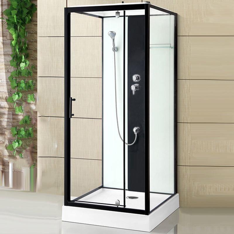 Modern Shower Stall Black Framed Shower Head Drainer Shower Stall Bluetooth Not Included Right Clearhalo 'Bathroom Remodel & Bathroom Fixtures' 'Home Improvement' 'home_improvement' 'home_improvement_shower_stalls_enclosures' 'Shower Stalls & Enclosures' 'shower_stalls_enclosures' 'Showers & Bathtubs' 6941315