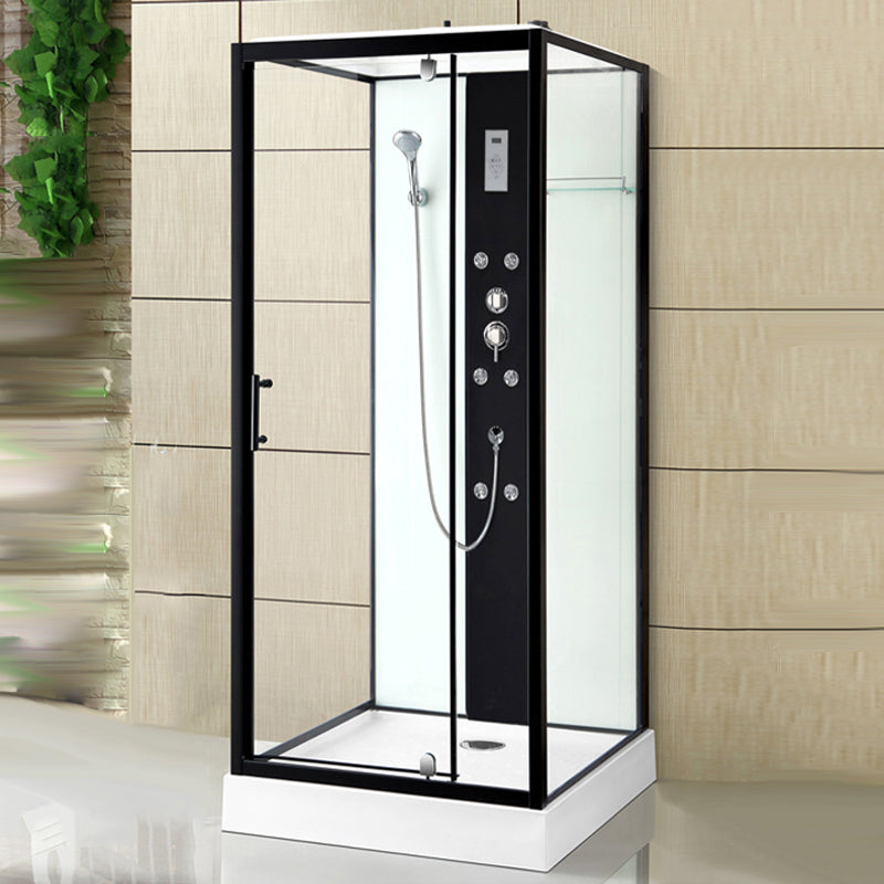 Modern Shower Stall Black Framed Shower Head Drainer Shower Stall Back Spray Right Clearhalo 'Bathroom Remodel & Bathroom Fixtures' 'Home Improvement' 'home_improvement' 'home_improvement_shower_stalls_enclosures' 'Shower Stalls & Enclosures' 'shower_stalls_enclosures' 'Showers & Bathtubs' 6941317