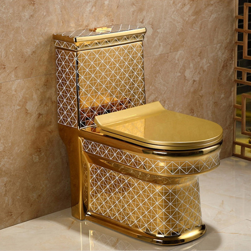 Contemporary One Piece Flush Toilet Floor Mounted Golden Urine Toilet for Washroom 15"L x 28"W x 30"H Gold-White Clearhalo 'Bathroom Remodel & Bathroom Fixtures' 'Home Improvement' 'home_improvement' 'home_improvement_toilets' 'Toilets & Bidets' 'Toilets' 6941466