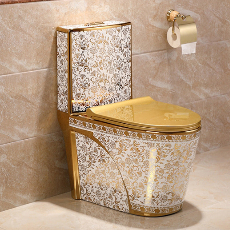 Contemporary One Piece Flush Toilet Floor Mounted Golden Urine Toilet for Washroom 15"L x 28"W x 31"H Gold-White Clearhalo 'Bathroom Remodel & Bathroom Fixtures' 'Home Improvement' 'home_improvement' 'home_improvement_toilets' 'Toilets & Bidets' 'Toilets' 6941469