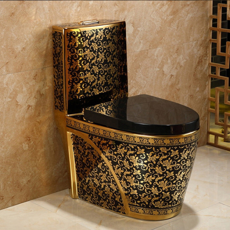 Contemporary One Piece Flush Toilet Floor Mounted Golden Urine Toilet for Washroom 15"L x 28"W x 31"H Gold Clearhalo 'Bathroom Remodel & Bathroom Fixtures' 'Home Improvement' 'home_improvement' 'home_improvement_toilets' 'Toilets & Bidets' 'Toilets' 6941471