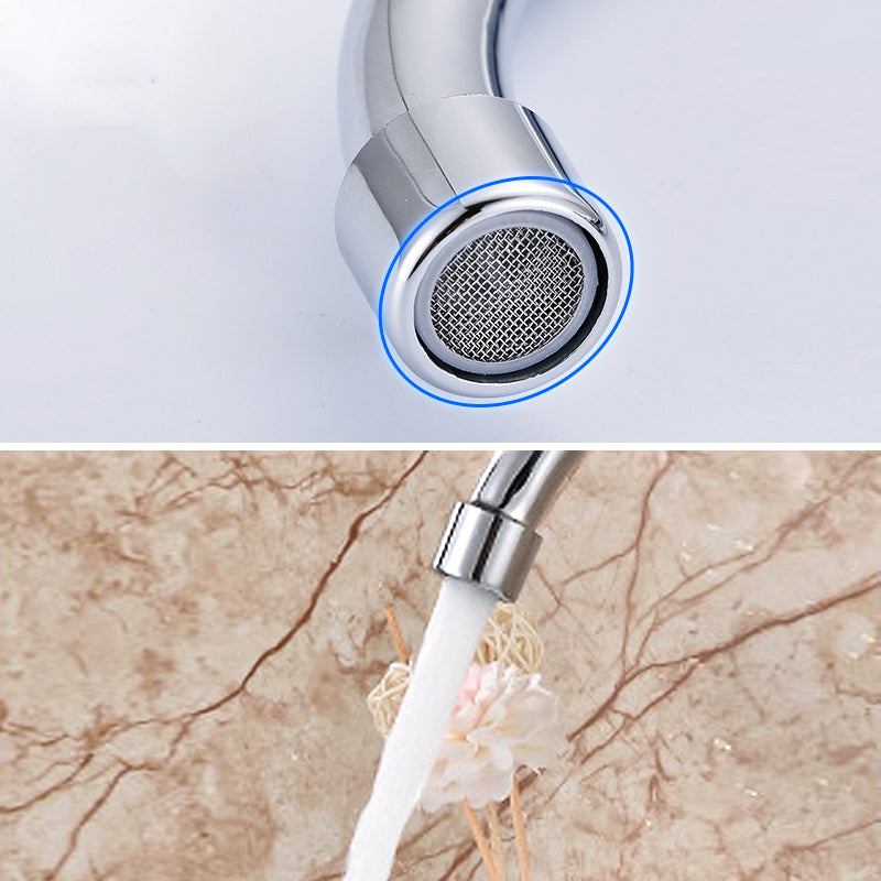 Modern Deck Mounted Double Handles Kitchen Faucet Metal Faucet in Silver Clearhalo 'Home Improvement' 'home_improvement' 'home_improvement_kitchen_faucets' 'Kitchen Faucets' 'Kitchen Remodel & Kitchen Fixtures' 'Kitchen Sinks & Faucet Components' 'kitchen_faucets' 6941553